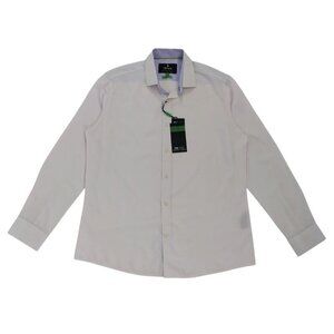 Tom Baine Mens Slim Fit Long-Sleeve Button-Up Shirt White Size L.